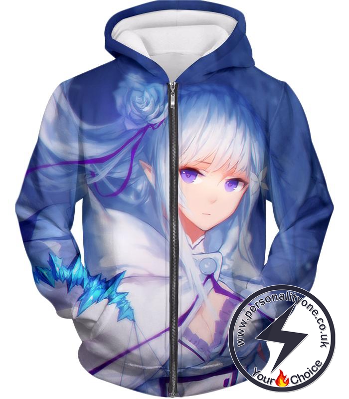 Re:Zero Frost Witch Emilia of Lugnica Cute Anime Zip Up Hoodie